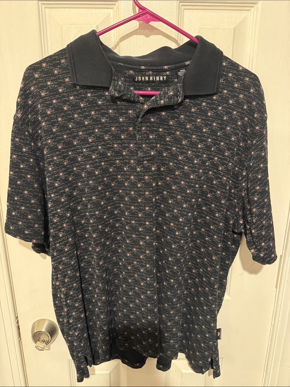 John Henry Men's Black Micro-Pattern Polo